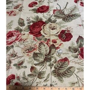 Fabric Quilt Craft Upholstery Drapery Rose Flowers Floral Red Green Leaves Leaf
